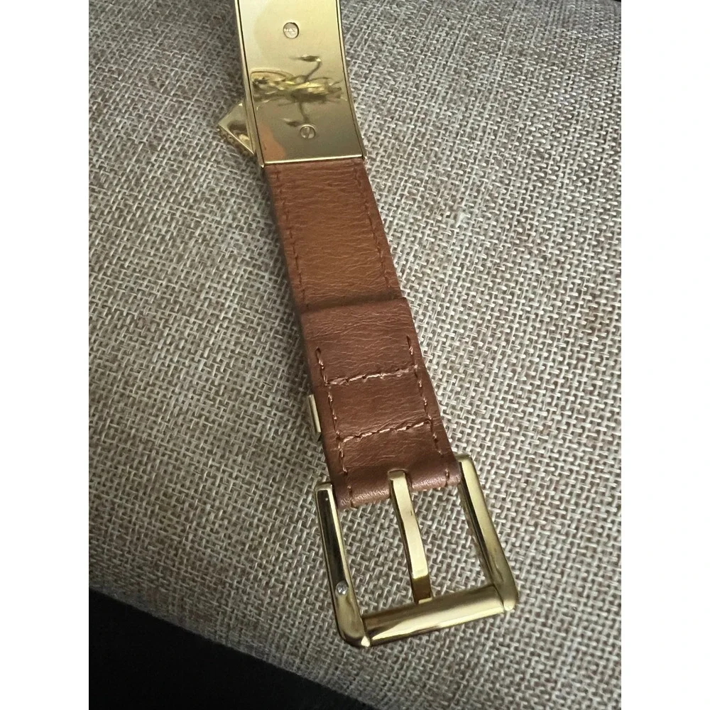 Michael Kors Brown Leather Gold Padlock Crystal Cuff Bracelet Size Medium Preppy